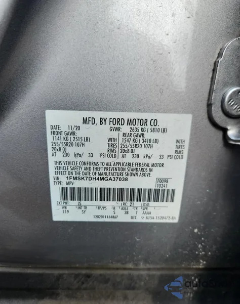 2021 Ford Explorer Xlt from USA, damaged, VIN 1FMSK7DH4MGA37038